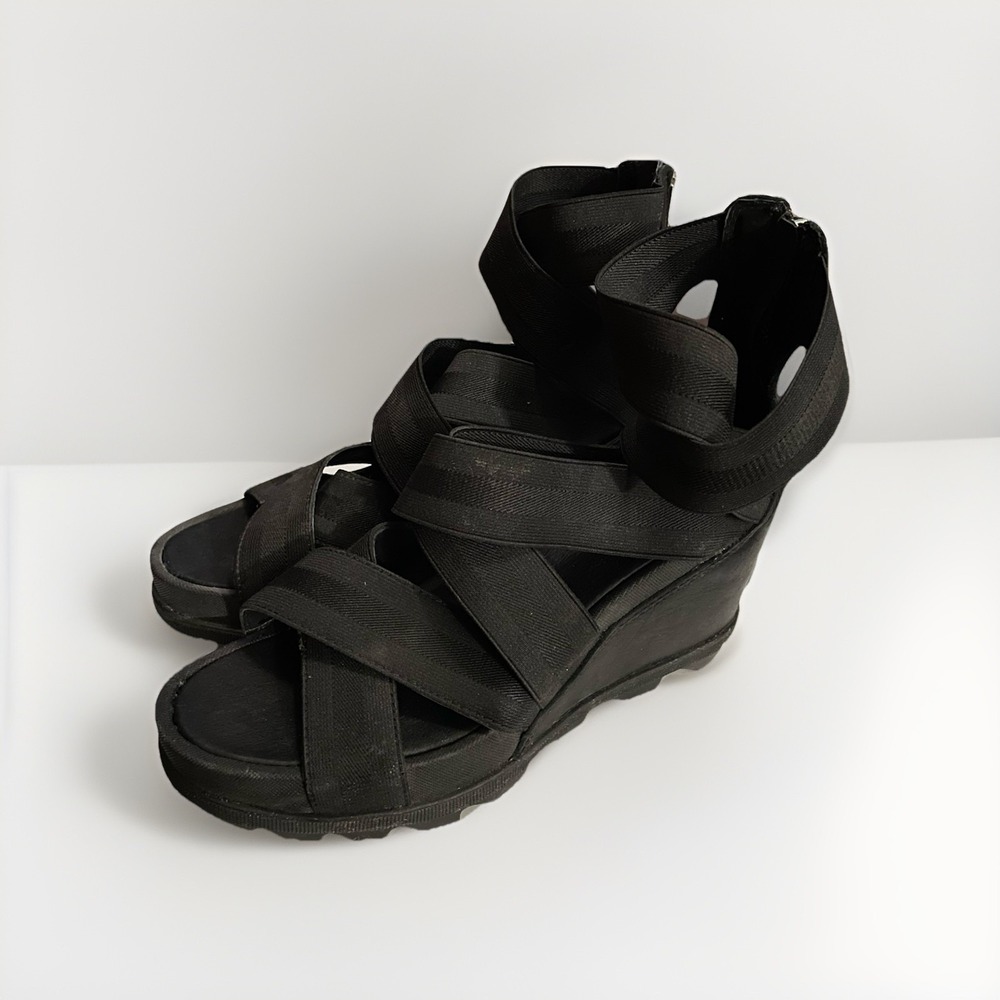 Sorel Black Strappy Wedge Sandals